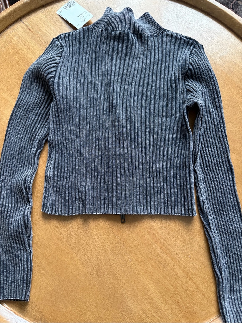 H&M Ribbed Zip-Up Sweater Jacket - Gray - Picture 2 of 2